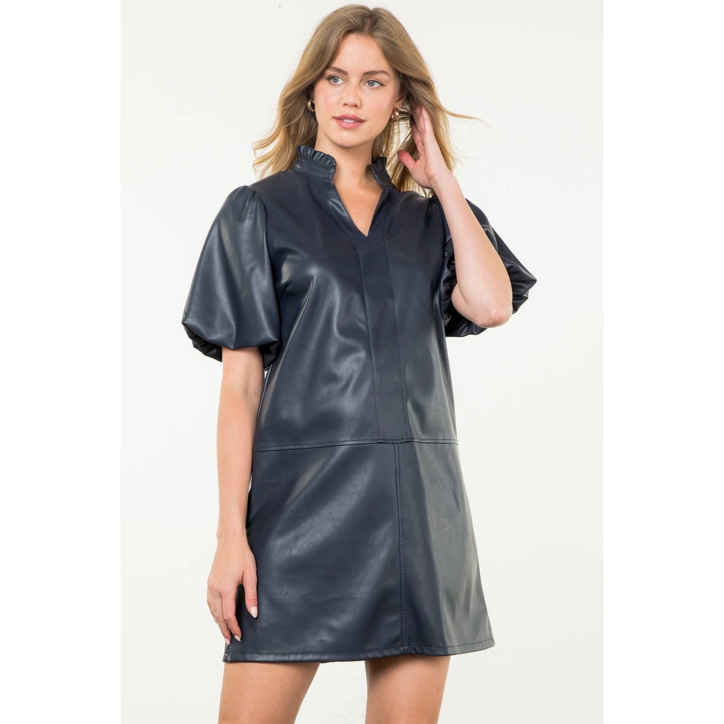 Puff Sleeve Leather Dress