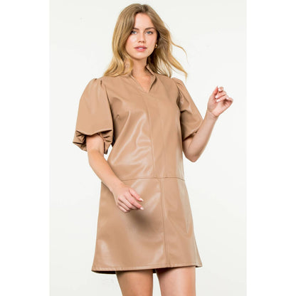 Puff Sleeve Leather Dress