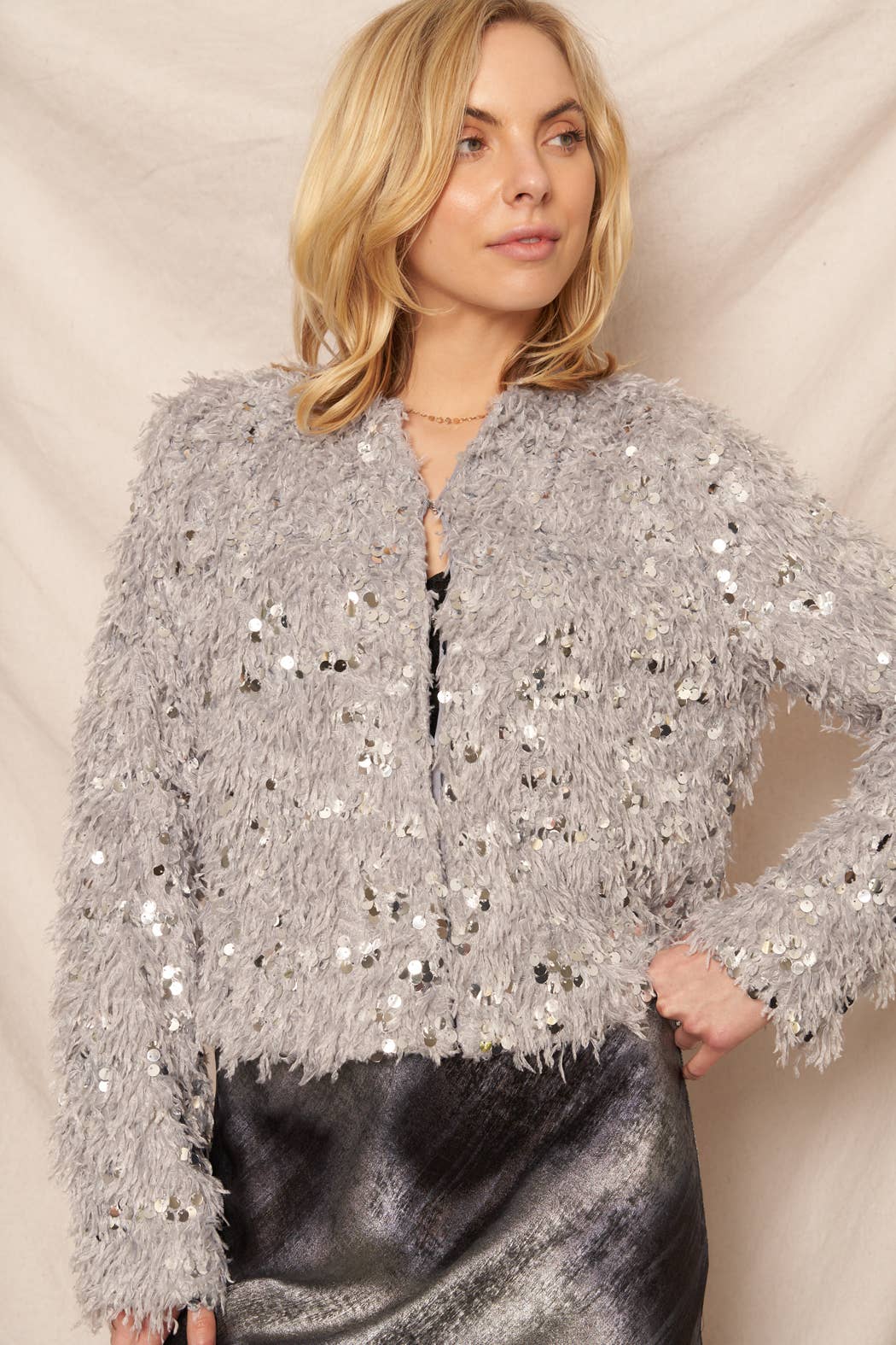 Feathery Glitter Sequin Cardigan