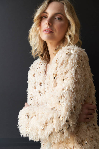 Feathery Glitter Sequin Open Cardigan