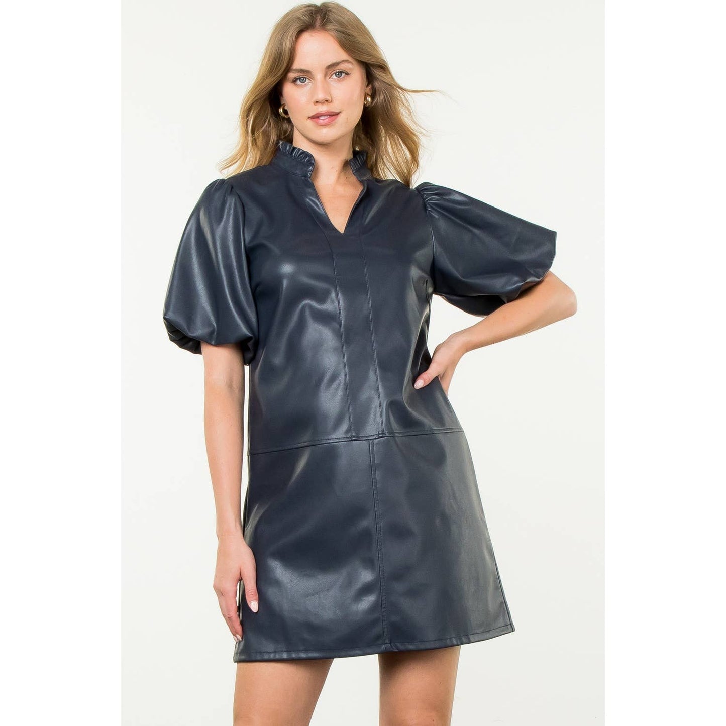 Puff Sleeve Leather Dress