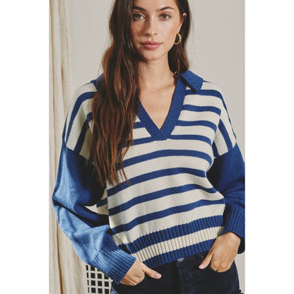 Solid And Striped Collared Sweater