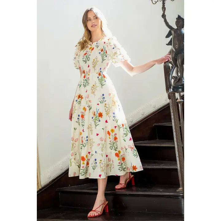 Floral Puff Sleeve Maxi Dress