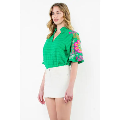 Puff Sleeve Embroidered Top