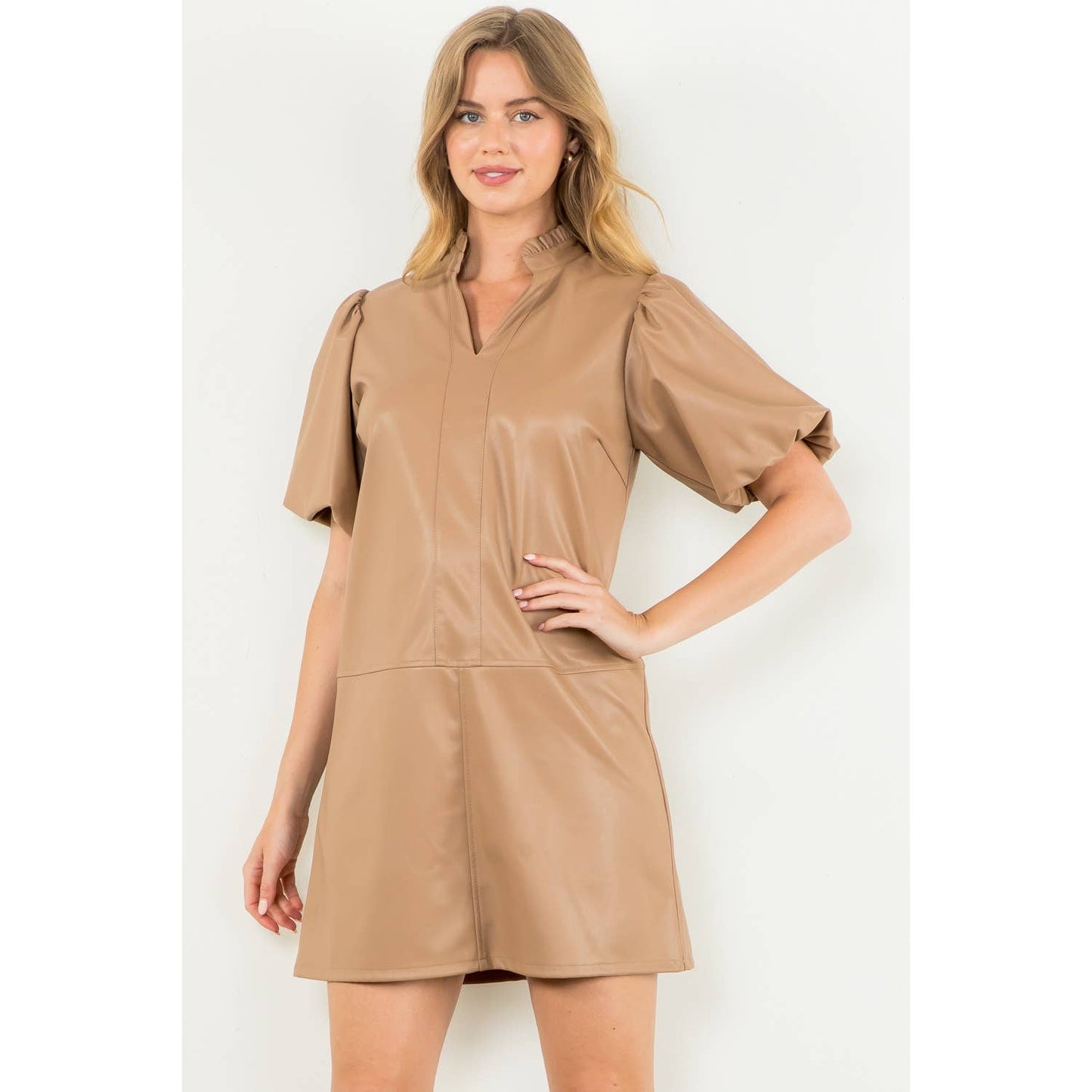 Puff Sleeve Leather Dress