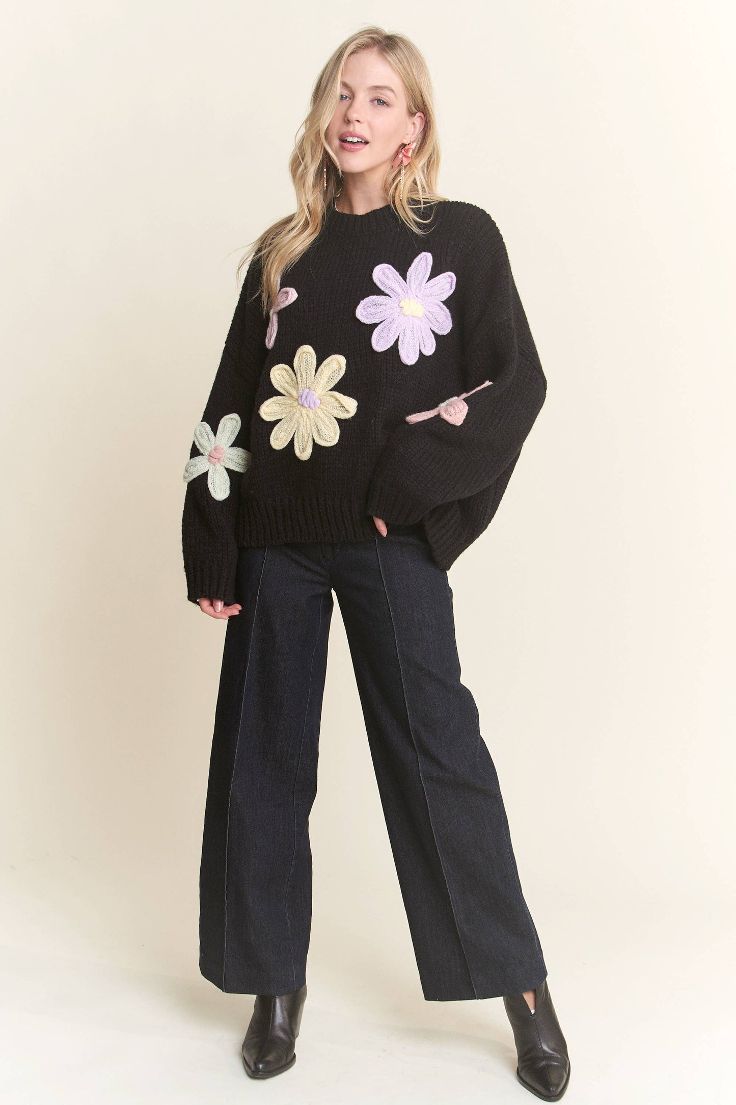 Flower Applique Sweater (More Colors)