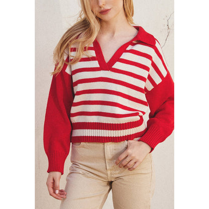 Solid And Striped Collared Sweater