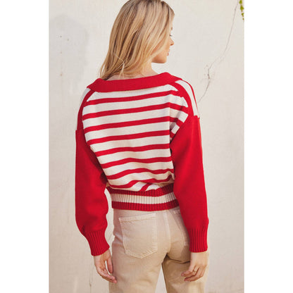 Solid And Striped Collared Sweater