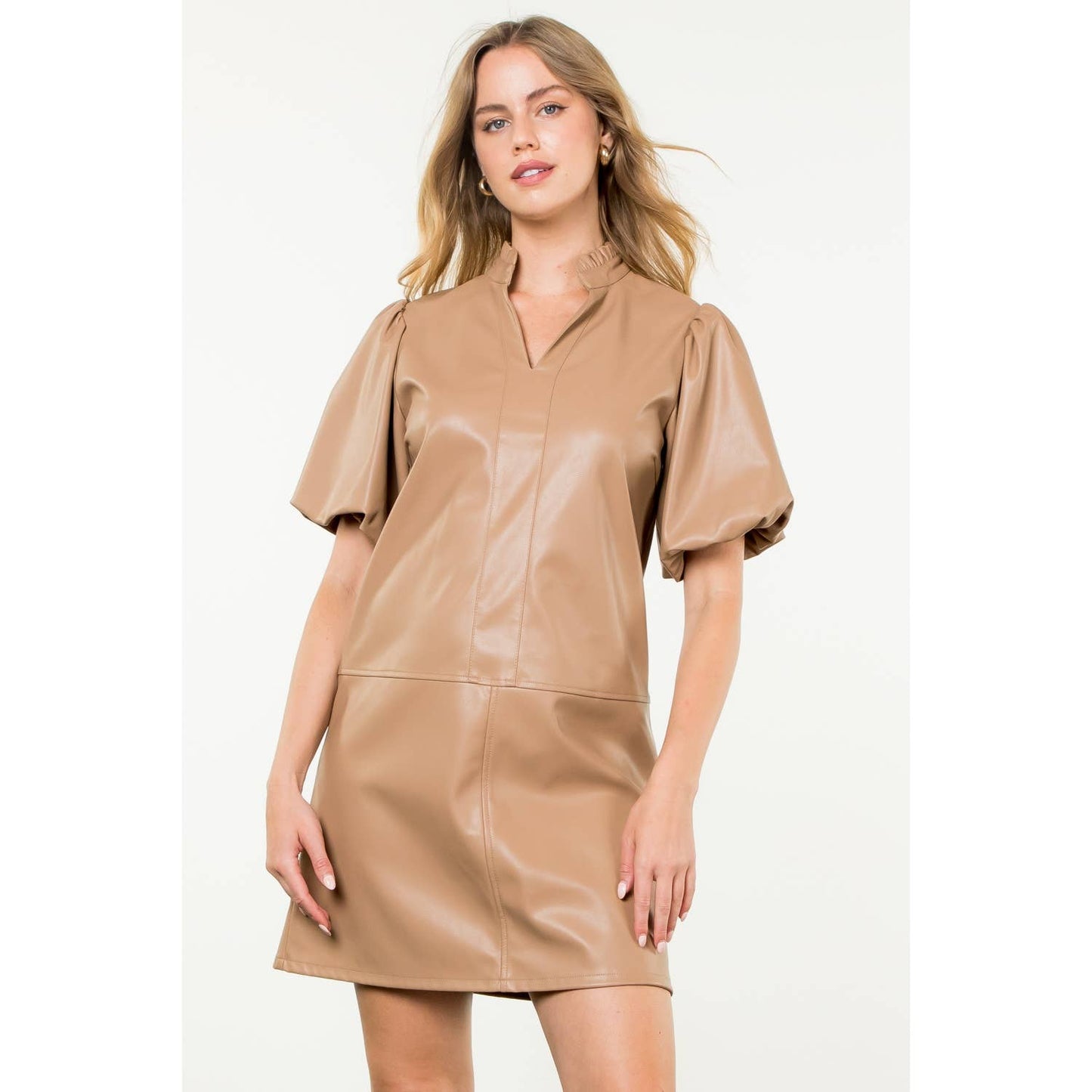 Puff Sleeve Leather Dress