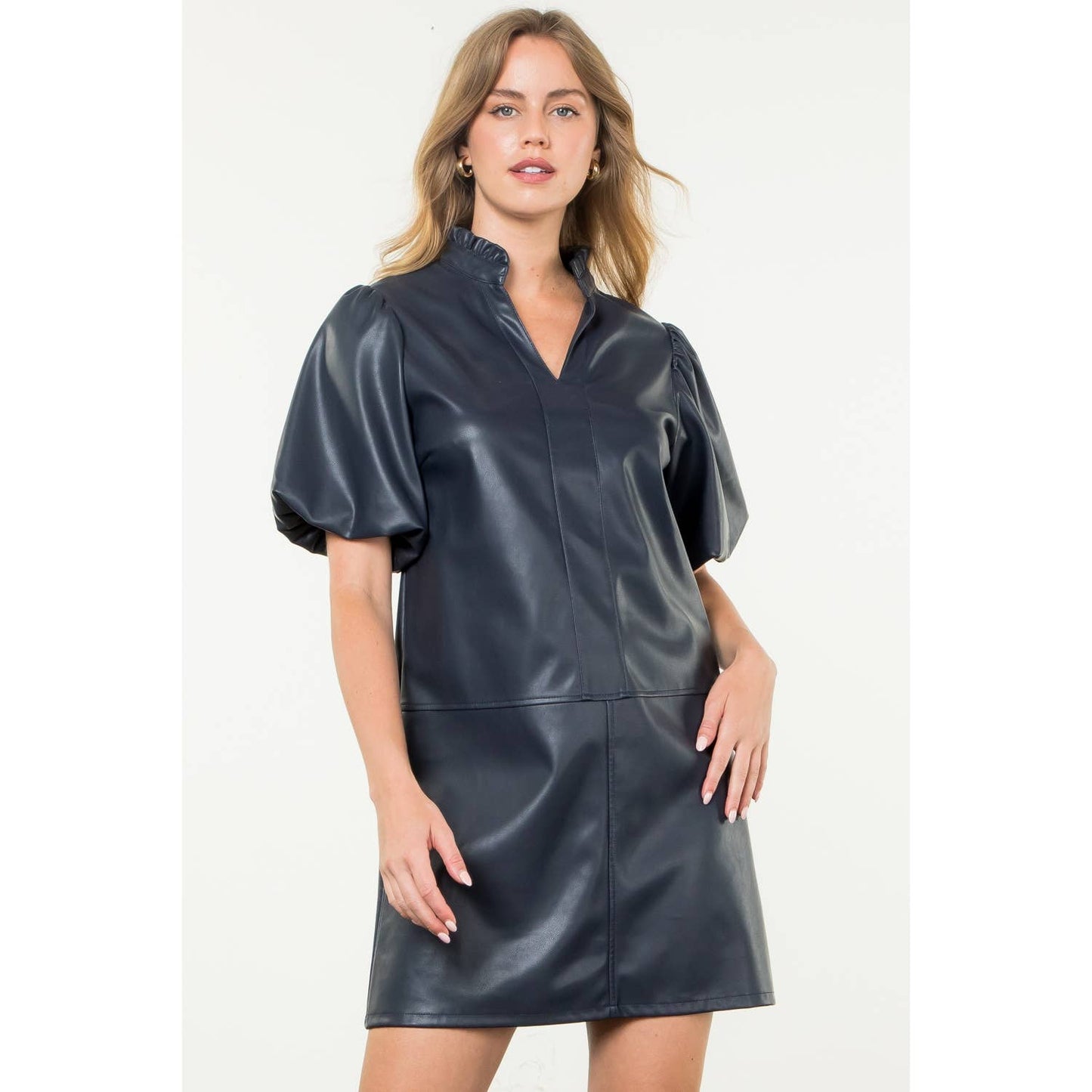 Puff Sleeve Leather Dress