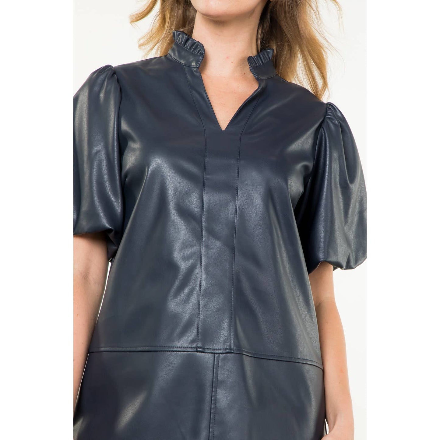 Puff Sleeve Leather Dress