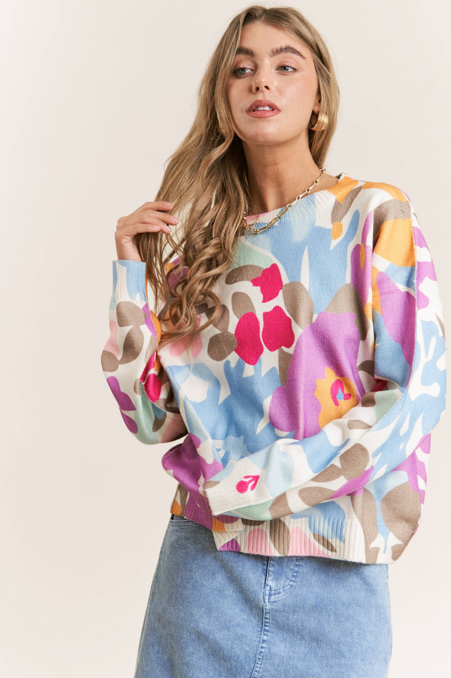 Colorful Floral Print Sweater