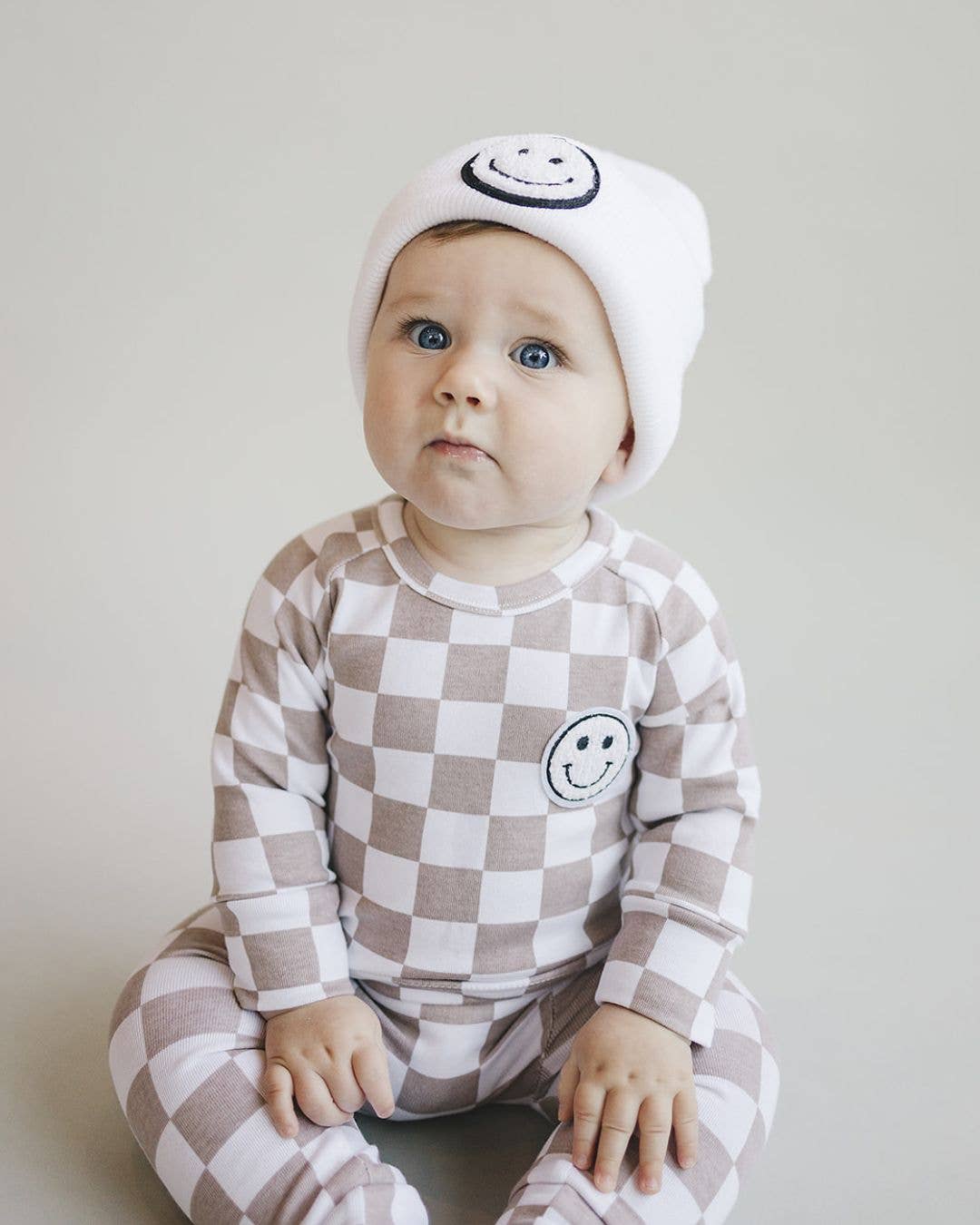 Latte Checkered Smiley Lounge Set