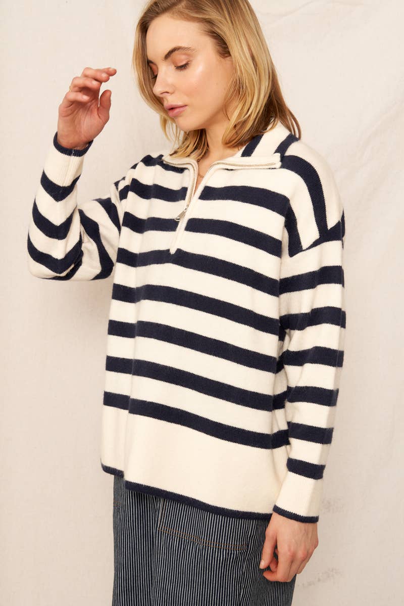 Striped Half-Zip Sweater