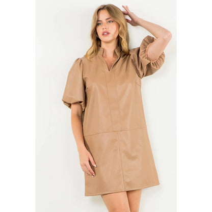 Puff Sleeve Leather Dress