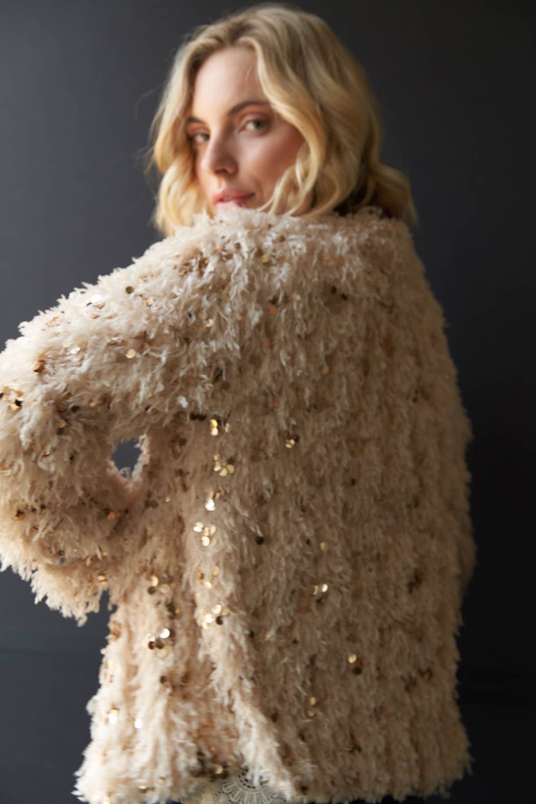 Feathery Glitter Sequin Open Cardigan