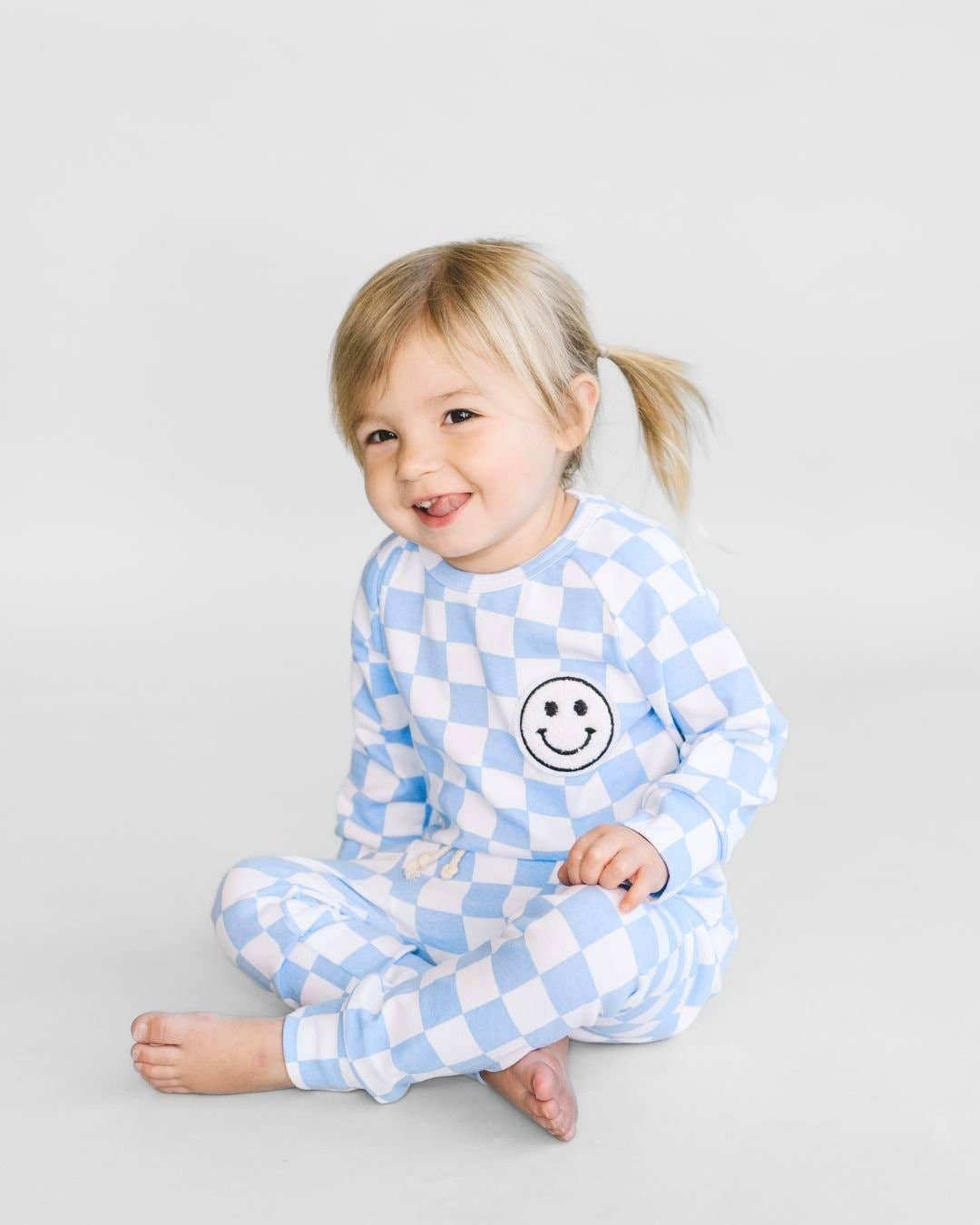 Blue Checkered Smiley Lounge Set