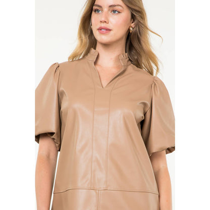 Puff Sleeve Leather Dress