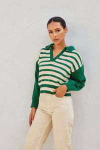 Solid And Striped Collared Sweater