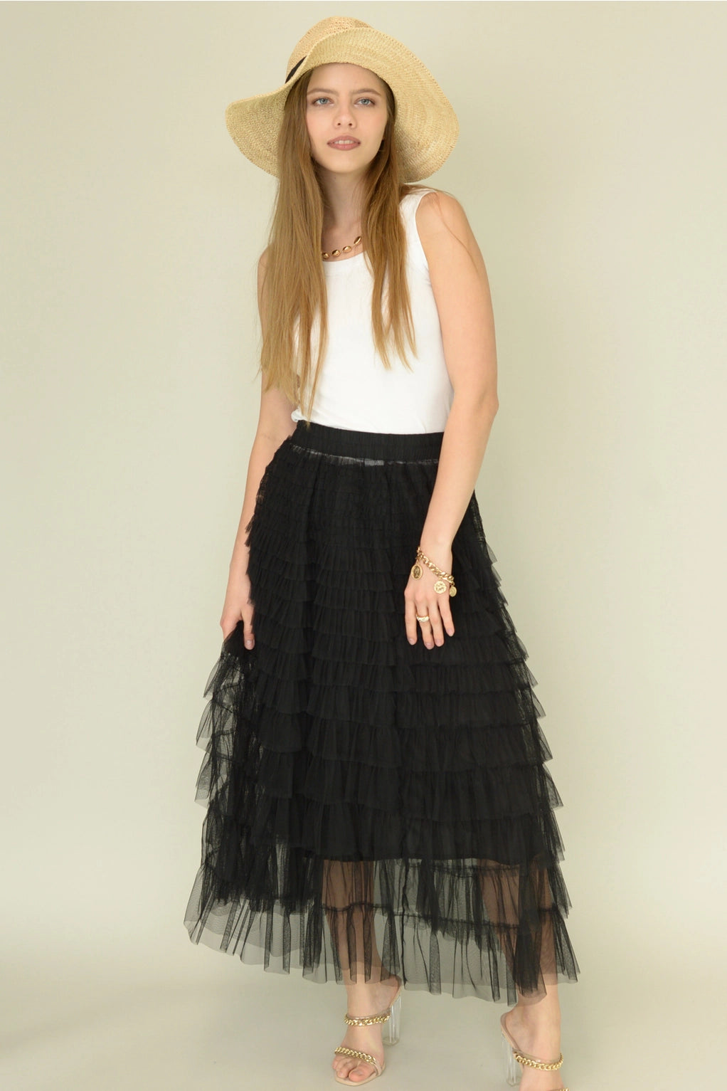 Mesh Tiered Skirt