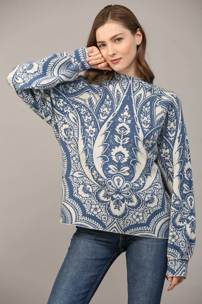 Jacquard Mock Neck Sweater