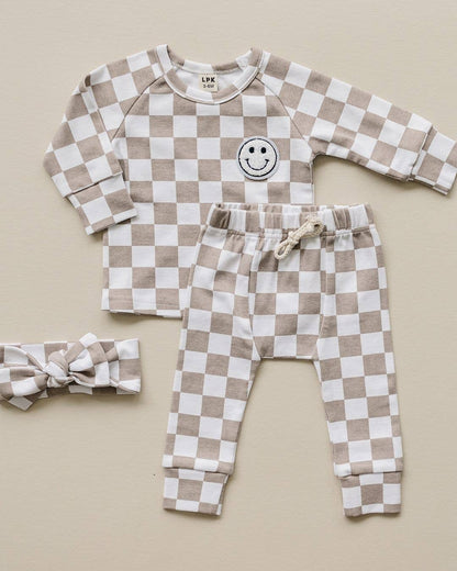 Latte Checkered Smiley Lounge Set