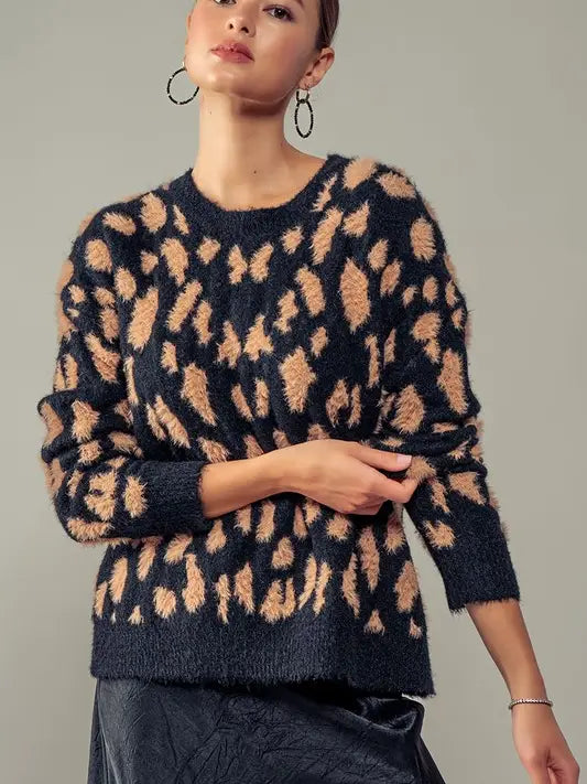 Animal Print Crewneck Sweater