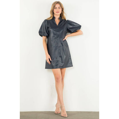 Puff Sleeve Leather Dress