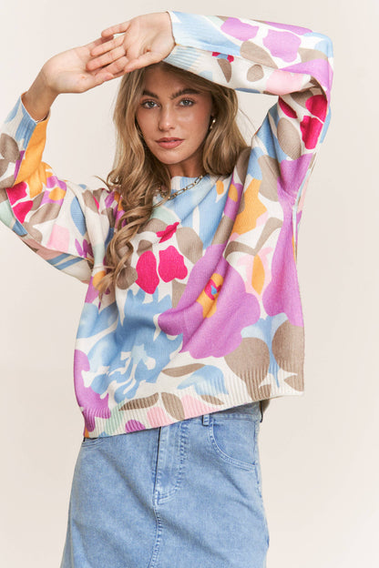 Colorful Floral Print Sweater