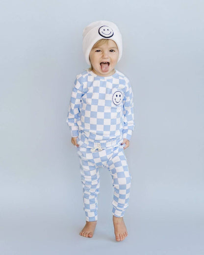 Blue Checkered Smiley Lounge Set