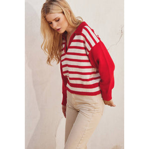 Solid And Striped Collared Sweater