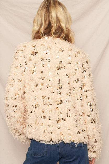 Feathery Glitter Sequin Open Cardigan