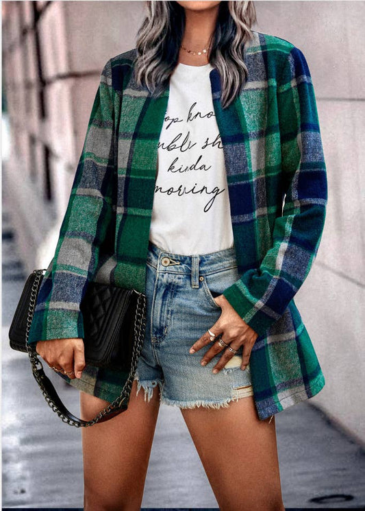 Plaid Open Blazer Jacket