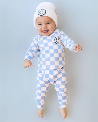 Blue Checkered Smiley Lounge Set