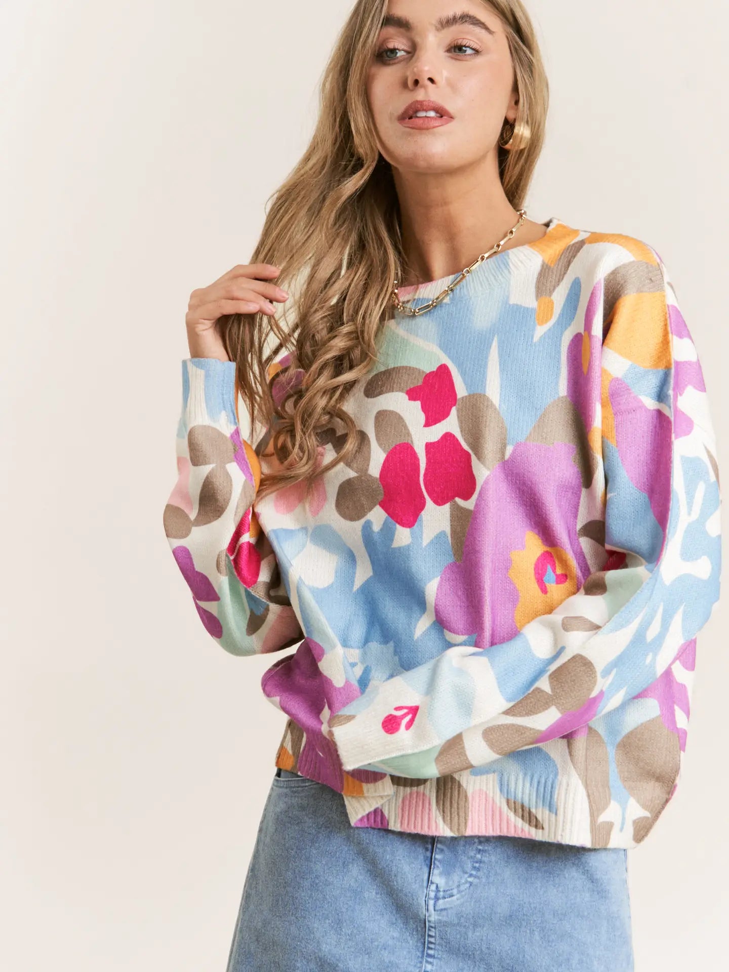 Colorful Floral Print Sweater