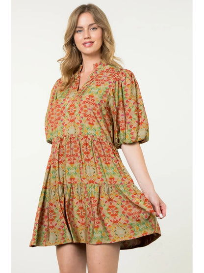 Puff Sleeve Print Dress