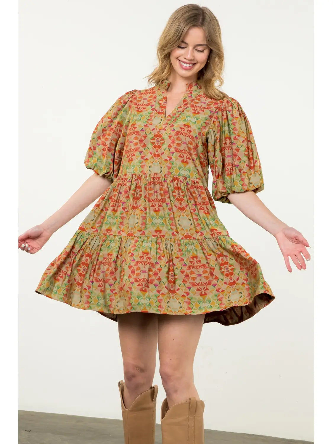 Puff Sleeve Print Dress