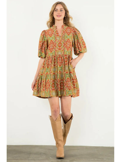 Puff Sleeve Print Dress