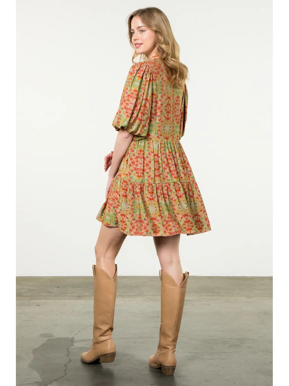 Puff Sleeve Print Dress