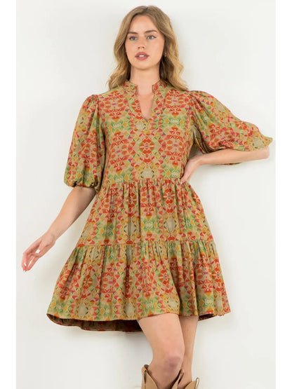 Puff Sleeve Print Dress