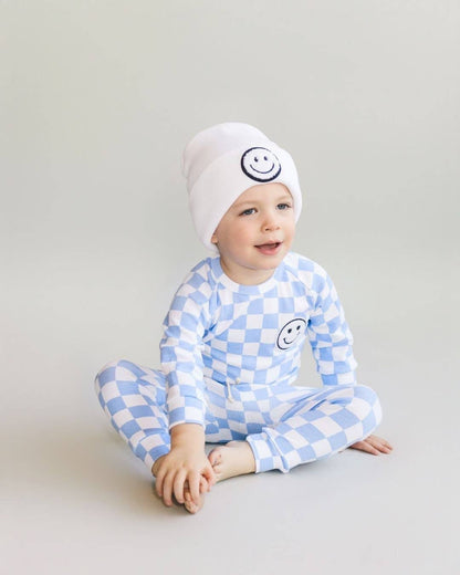 Blue Checkered Smiley Lounge Set