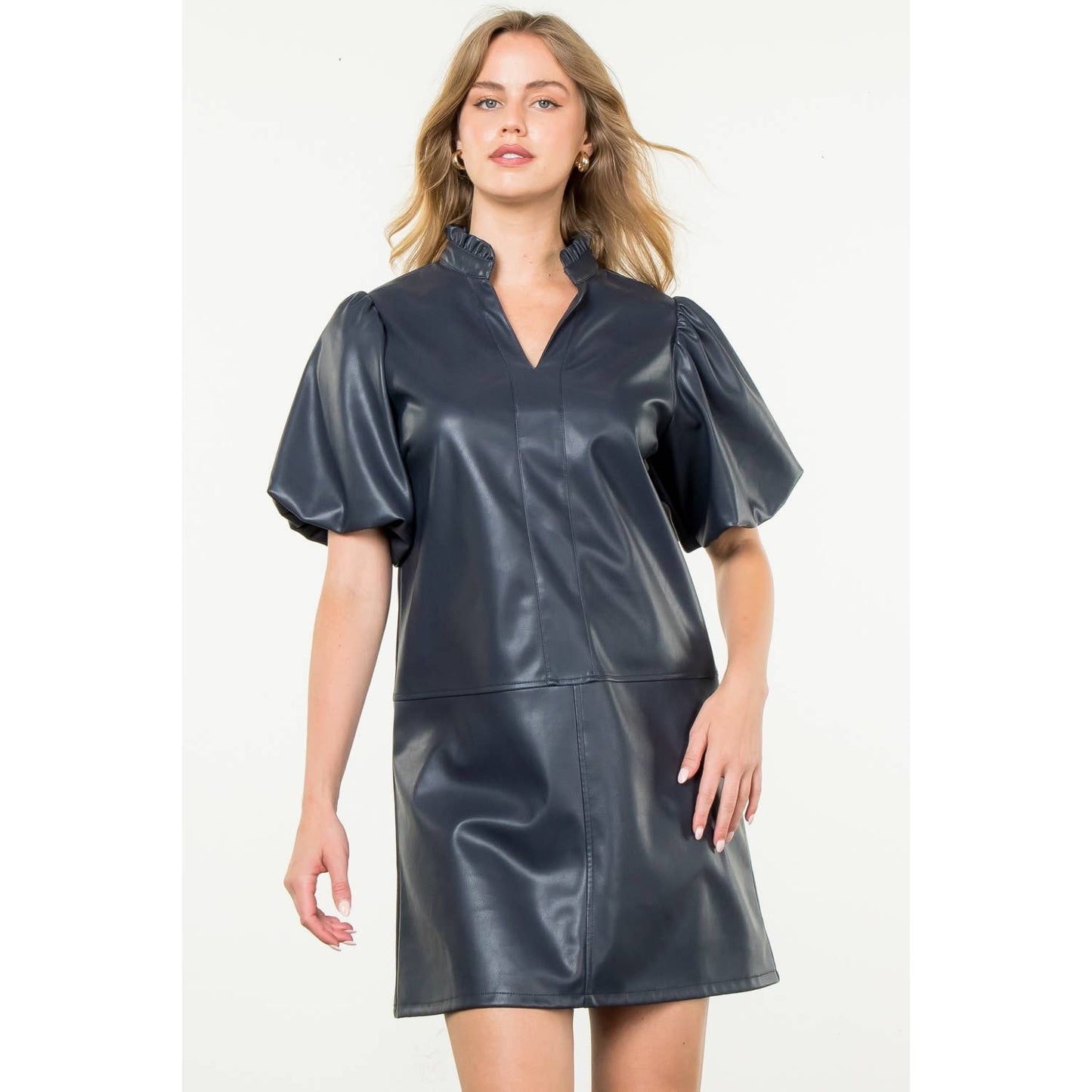 Puff Sleeve Leather Dress