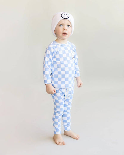 Blue Checkered Smiley Lounge Set