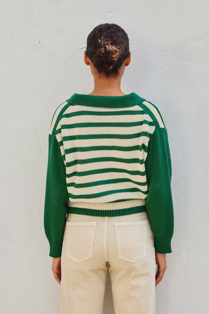 Solid And Striped Collared Sweater