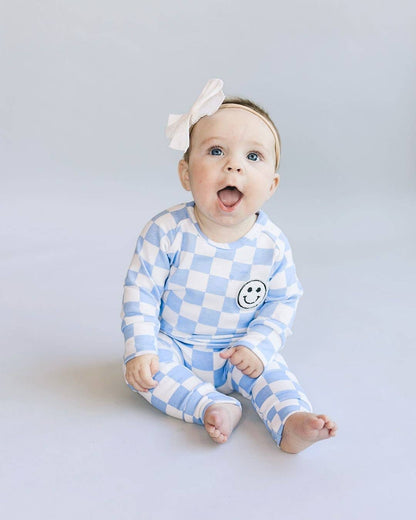 Blue Checkered Smiley Lounge Set