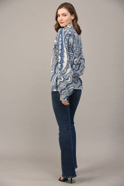 Jacquard Mock Neck Sweater