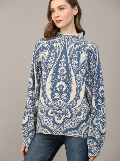 Jacquard Mock Neck Sweater