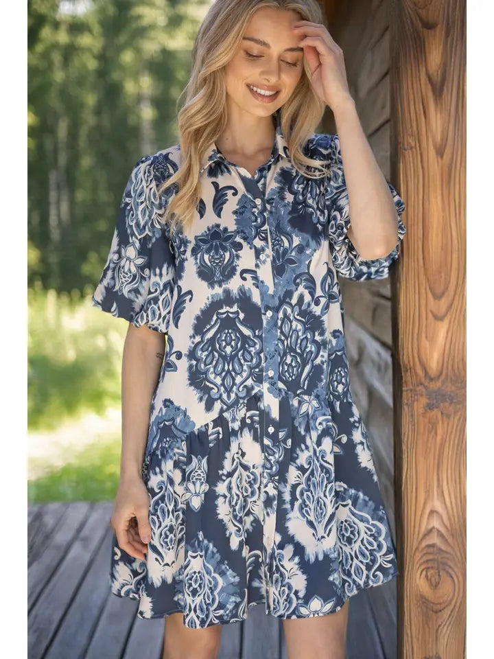 Paisley Puff Sleeve Dress