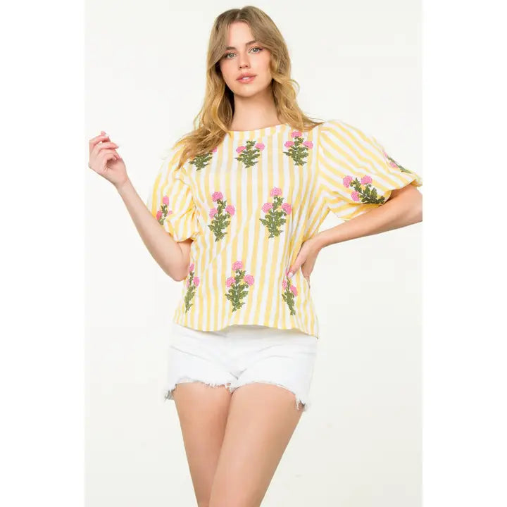 Striped Embroidered Top