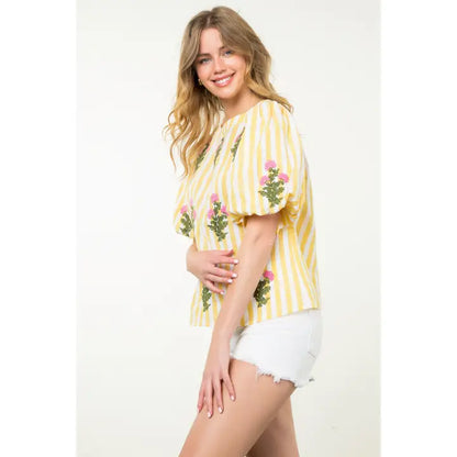 Striped Embroidered Top